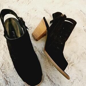PAUL GREEN BLOCK HEEL OPEN TOE BLACK BOOT SIZE 5.5